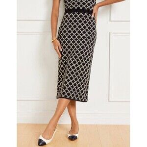 Talbots Lattice Jacquard Sweater Knit Straight Skirt Large Petite Black/White